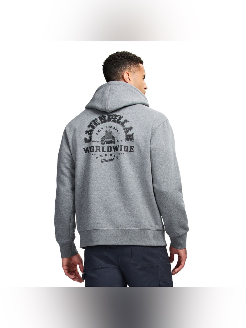 Caterpillar Gray Pullover Hoodie with Worldwide Back Logo